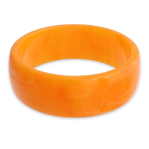 Vintage Bakelite Bangle Bracelet Orange Tangerine Marbled Wide Chunky Retro - Picture 1 of 3